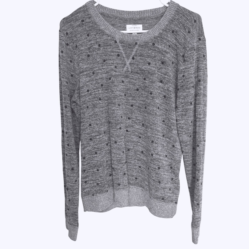 Lucky Brand Pullover Women Size M Grey Polka Dot Excellent Long Sleeve Top